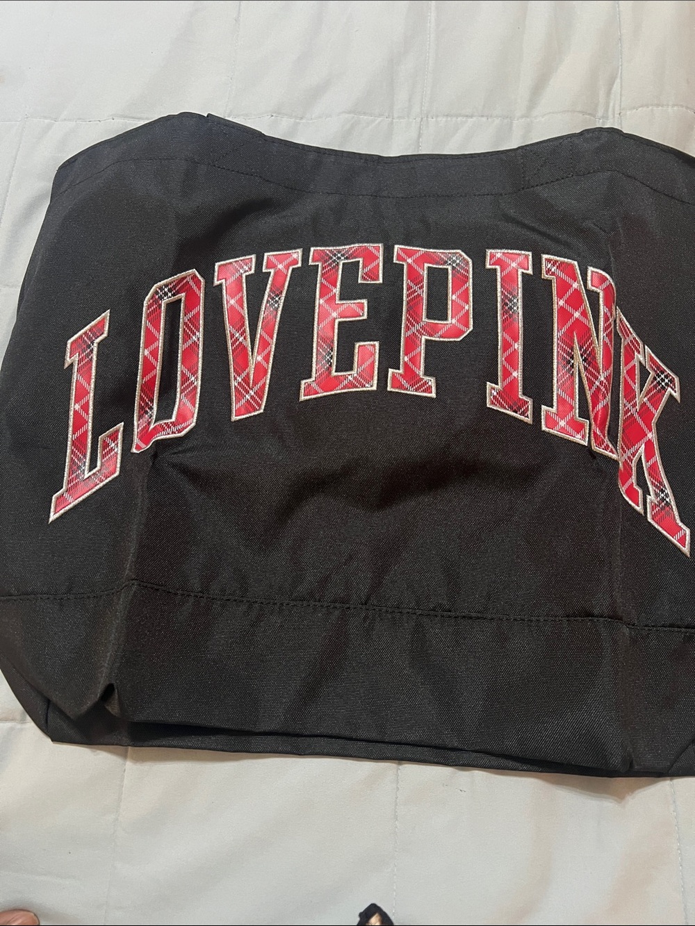 PINK Victoria's Secret Black Tote with Red Plaid "LOVE PINK"